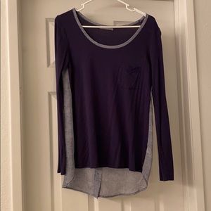 Hi low button down back long sleeve blouse